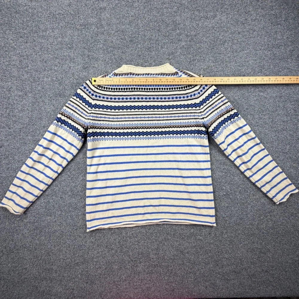 J.Crew Small 100% Wool Fair Isle Striped Crewneck Sweater Cream Blue